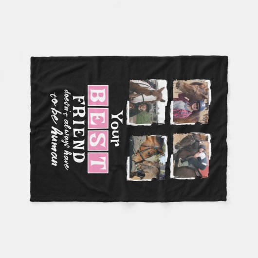 Pferdefreund 4 Foto bester Freund Schwarz Rosa Fleecedecke (Vorderseite (Horizontal))