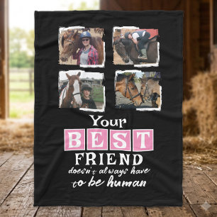 Pferdefreund 4 Foto bester Freund Schwarz Rosa Fleecedecke