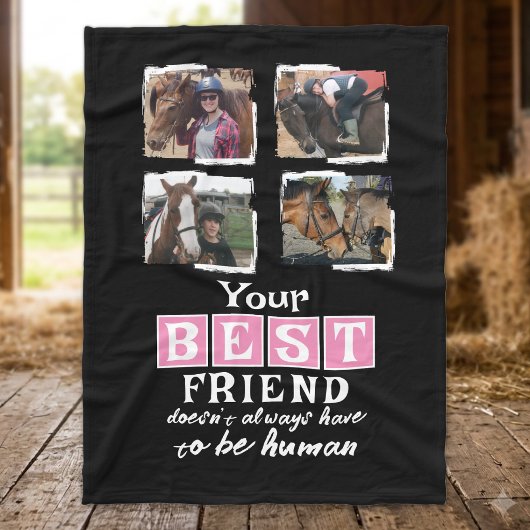 Pferdefreund 4 Foto bester Freund Schwarz Rosa Fleecedecke