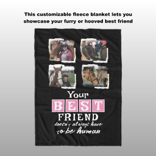 Pferdefreund 4 Foto bester Freund Schwarz Rosa Fleecedecke