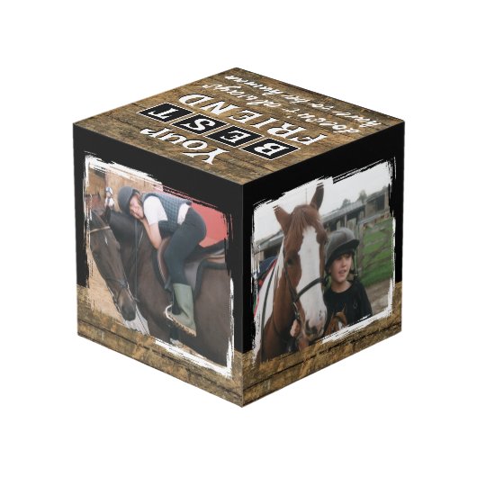 Pferdefreund 4 Foto rustikal braun schwarz Würfel (Rückseite Schrägansicht)