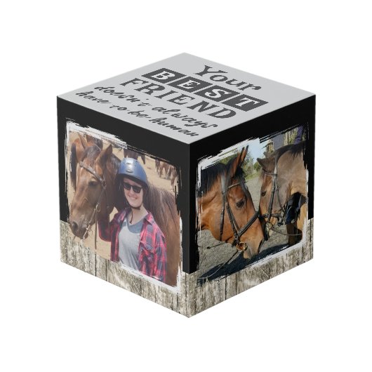 Pferdefreund 4 Foto rustikal grauschwarz Würfel (Vorderseite Schrägansicht)