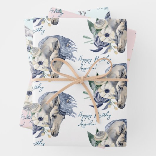 Pferdefreunde personalisiert geschenkpapier set (Beispiel)