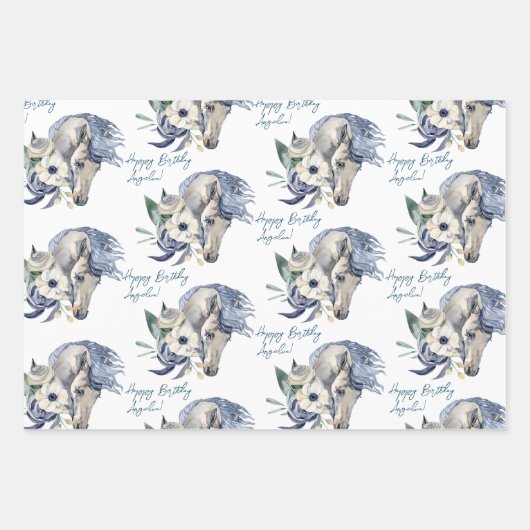 Pferdefreunde personalisiert geschenkpapier set (Vorderseite)