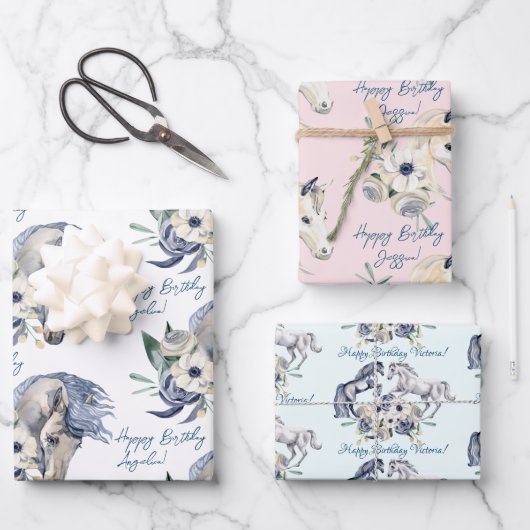 Pferdefreunde personalisiert geschenkpapier set (Vorderseite)