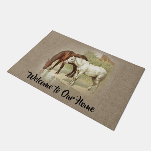 Pferdefreunde Willkommen - Landbauernhof und Haust Fußmatte (Schrägansicht)