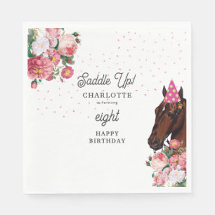 Pferdegeburtstagsthema Rosa Florales Mädchen Cowgi Serviette