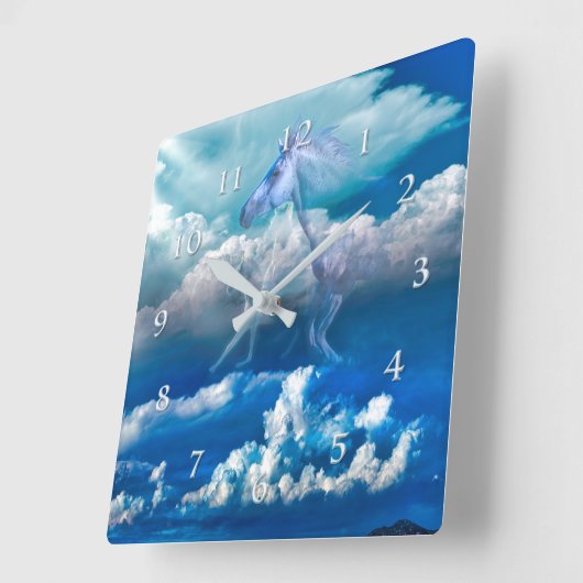 Pferdegeist SKY RIDERS Quadratische Wanduhr (Winkel)