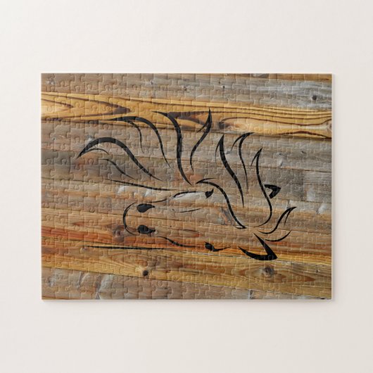 Pferdegesicht auf Holzplanken Puzzle (Horizontal)