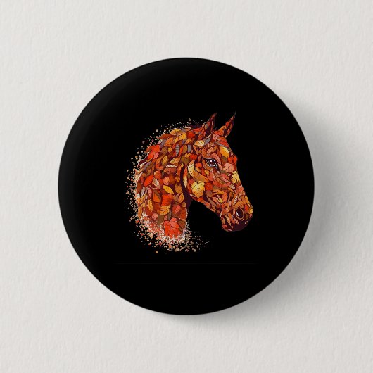 Pferdegesicht Herbstlaub Erntedank Tag Pferd Button (Vorderseite)