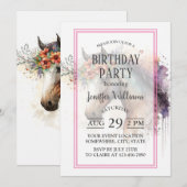 Pferdegesicht mit Blume Kranz Einladung (Vorne/Hinten)