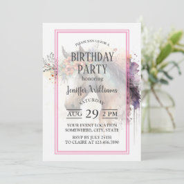 Pferdegesicht mit Blume Kranz Einladung