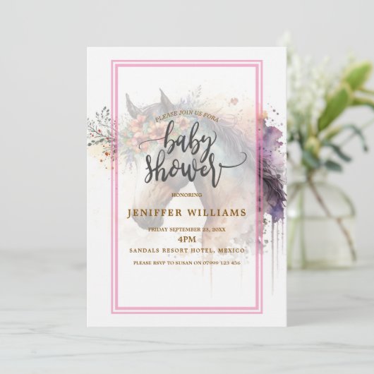 Pferdegesicht mit Blume Kranz. Einladung (Stehend Vorderseite)