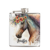 Pferdegesicht mit Blume Kranz Flachmann (Vorderseite)