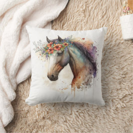 Pferdegesicht mit Blume Kranz Kissen