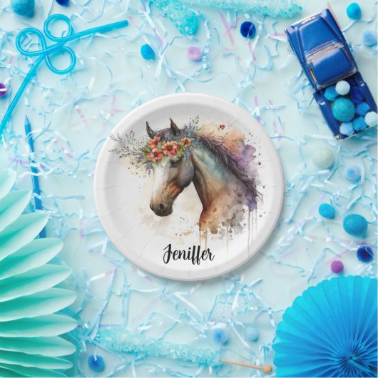 Pferdegesicht mit Blume Kranz Pappteller (Party)