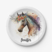 Pferdegesicht mit Blume Kranz Pappteller (Vorderseite)