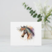 Pferdegesicht mit Blume Kranz Postkarte (Stehend Vorderseite)