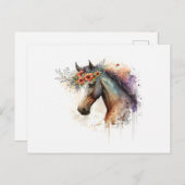Pferdegesicht mit Blume Kranz Postkarte (Vorne/Hinten)