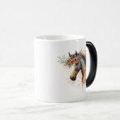 Pferdegesicht mit Blume Kranz Verwandlungstasse (VorderseiteRechts)