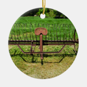 Pferdegezogener Heurechen Keramik Ornament