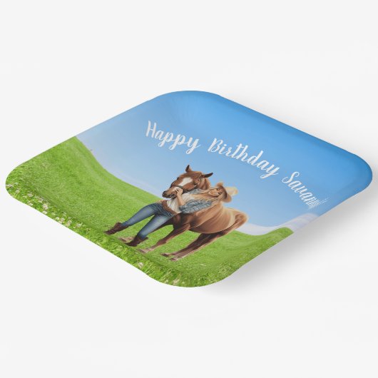 PferdeGirl Geburtstagsfeier Sonderbotschaft Pappteller (Gewinkelt)