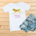 Pferdegold und rosa personalisierter Name T-Shirt<br><div class="desc">Goldene und rosa personalisierte T - Shirt,  ein Sondergeschenk für Pferdefreunde,  Reitgeschenk,  Geschenke für Cowgirls,  Mädchengeschenke</div>