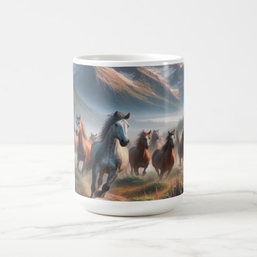 Pferdeherd Galloping, Misty Mountain Scene Kaffeetasse (Mittel)