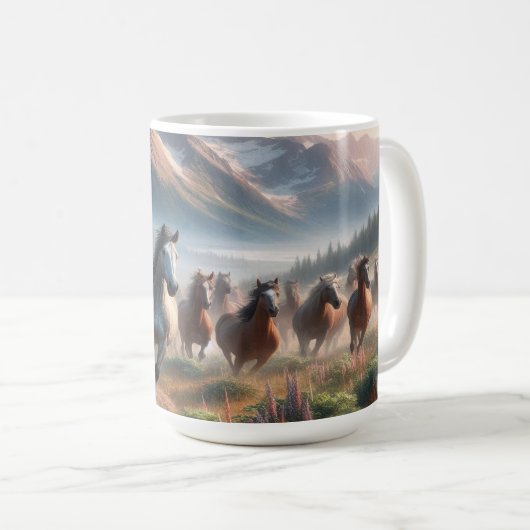 Pferdeherd Galloping, Misty Mountain Scene Kaffeetasse (VorderseiteRechts)