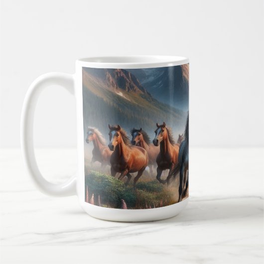 Pferdeherd Galloping, Misty Mountain Scene Kaffeetasse (Links)