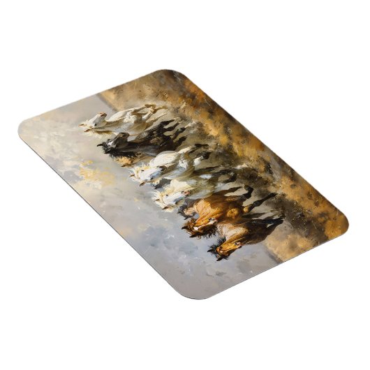 Pferdeherd Galloping Mustang Painting Flexible Magnet (Rechte Seite)