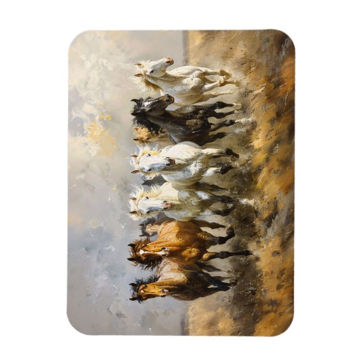 Pferdeherd Galloping Mustang Painting Flexible Magnet (Vertikal)