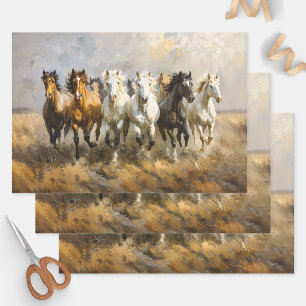 Pferdeherde Galoppierende Malerei Decoupage Geschenkpapier Set