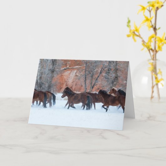 Pferdeherde im Schnee Karte (Gelbe Blume)