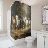 Pferdeherde im Wald Malerei Duschvorhang (Beispiel)