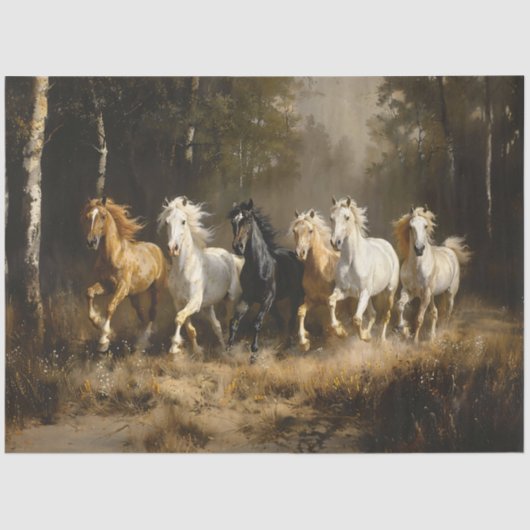 Pferdeherde im Waldmalerei Dekoupage Seidenpapier (Vorderseite)