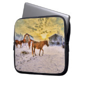 Pferdeherde Kastanie bei Sonnenaufgang Foto Laptopschutzhülle (Vorderseite Links)