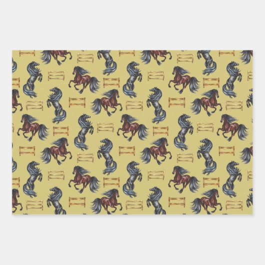 Pferdehüpfen Holzhürden Pferdesport Geschenkpapier Set (Vorderseite)