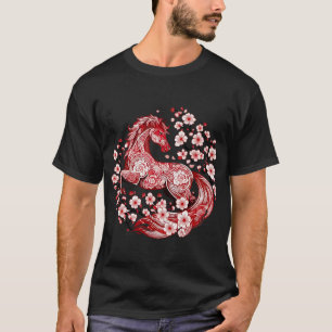 Pferdejahr 2026 Cut-Art mit Kirschblüte T-Shirt