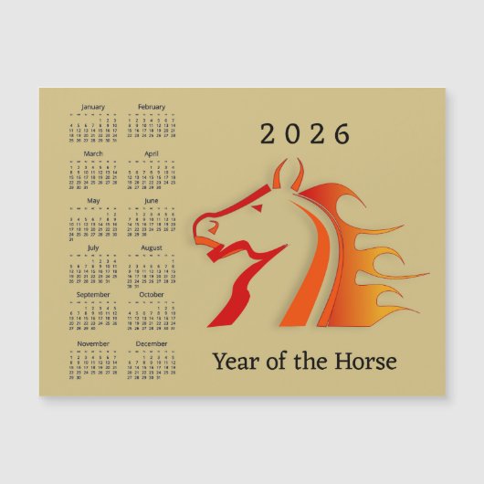 Pferdejahr 2026 Kalender Magnetkarte (Vorderseite)