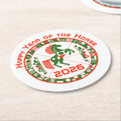 Pferdejahr 2026 runder pappuntersetzer (Angewinkelt)