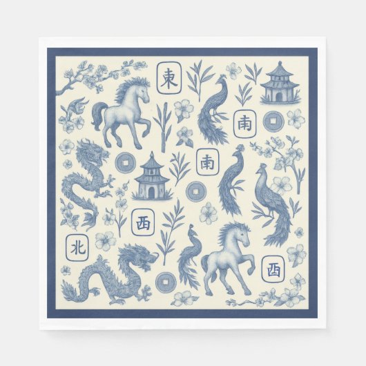 Pferdejahr Mahjong Toile Servietten (Vorderseite)