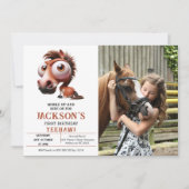 Pferdekarikaturen 1. Geburtstag Party Foto Einladung (Vorderseite)