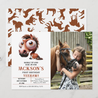 Pferdekarikaturen 1. Geburtstag Party Foto Einladung