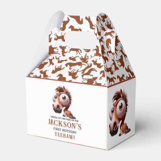 Pferdekarikaturen 1. Geburtstag Party Geschenkschachtel (Rückseite)