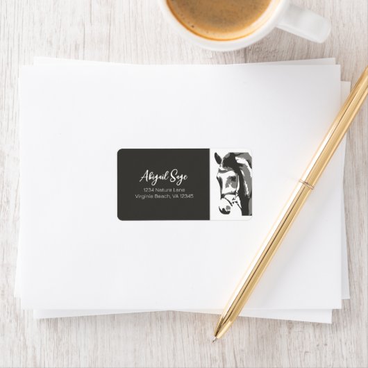 Pferdekizze in Grau und Weiß Adressaufkleber (Insitu)