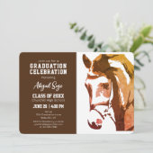 Pferdekizze Modernes Braun Weißes Foto Abschluss Einladung (Stehend Vorderseite)