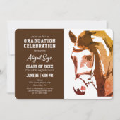 Pferdekizze Modernes Braun Weißes Foto Abschluss Einladung (Vorderseite)