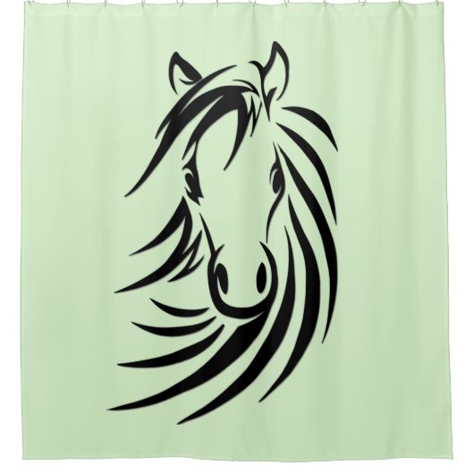 Pferdekopf auf Grün Duschvorhang (Vorderseite)