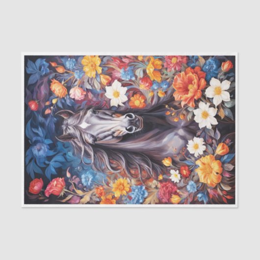 Pferdekopf in surrealen Gemälden mit DschungelBlum Seidenpapier (Vorderseite)